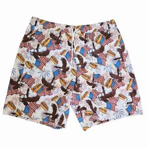 Yee Yee Men’s Swim Trunks Patriotic Eagle Hot Dog Flag 4th of July Board Shorts
